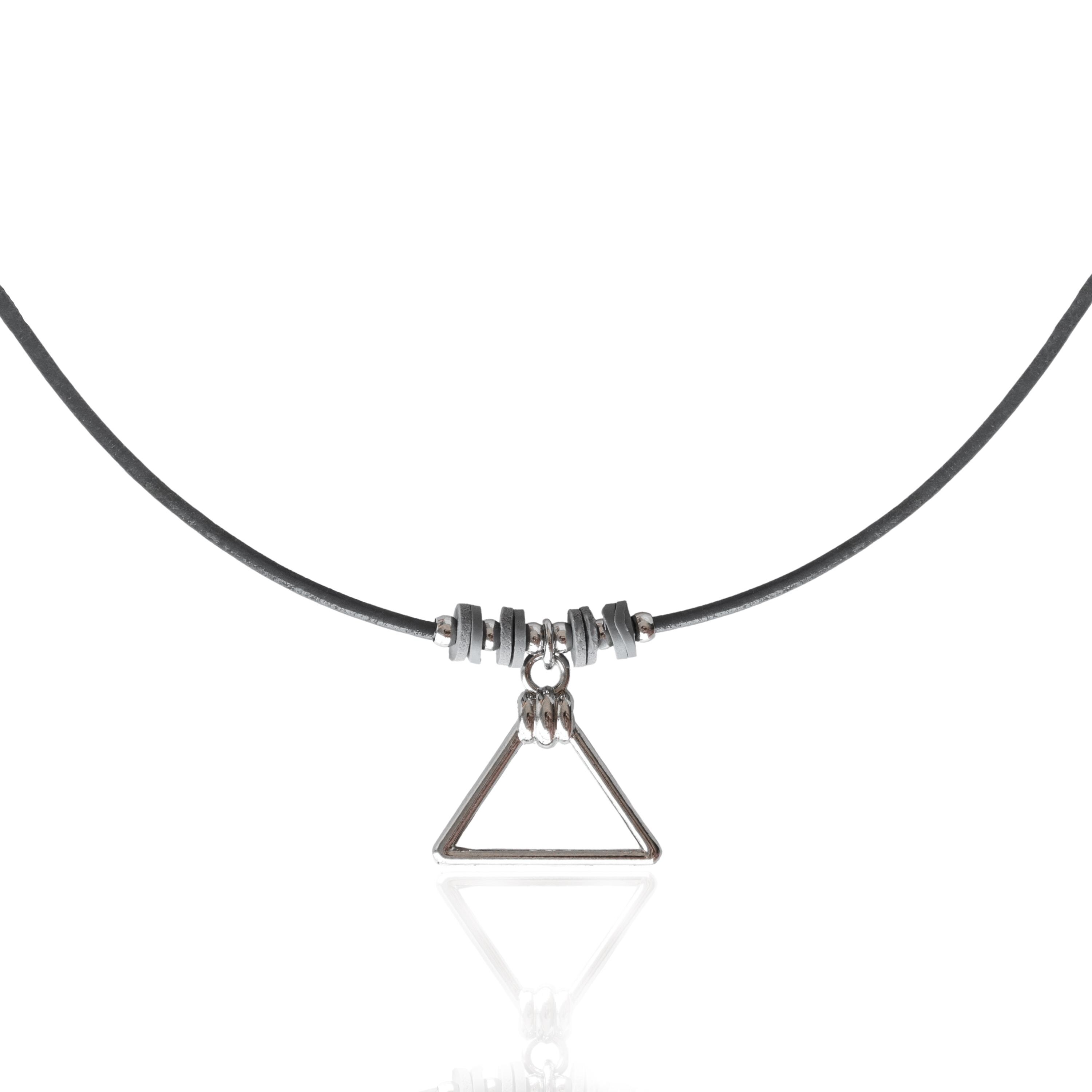 Mens Triangle Necklace, Men Leather Necklace, Gray Leather Necklace ...