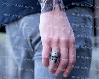 Mens Stainless Steel Skull Ring, Mens Big & Heavy Statement Ring - Mens Skull Ring, Punk Style Ring For Men, SteamPunk Style Ring For Men