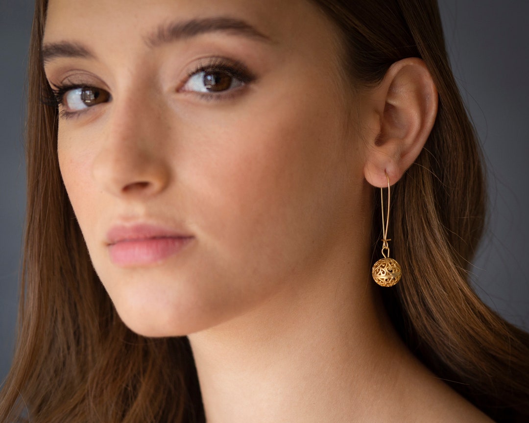 Gold Sphere Earrings Ball Earrings Long Earrings Etsy