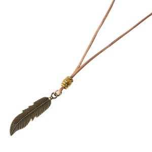 Men Necklace - Men feather Necklace - Men Brass Necklace - Men Leather Necklace - Men Jewelry - Men Gift - Boyfriend Gift - Husband Gift