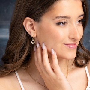 Tiny Dangling Gold Magen David Earrings, Gold Dainty Star of David Earrings, Unique Modern Jewish Judaica Earrings, Jewish Gift Ideas,