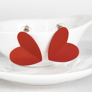 Red Heart Studs Earrings, Strawberry Red Heart Earrings, Big Heart Stud Earring, Big Heart Earrings, Metal Red Heart Earrings, Valentines image 2