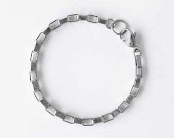 Mens Stainless Steel Chain Bracelet, Box Chain Bracelet for Men, Modern Chain Bracelet for Men, Box chain Bracelet for men, Adrian Bracelet