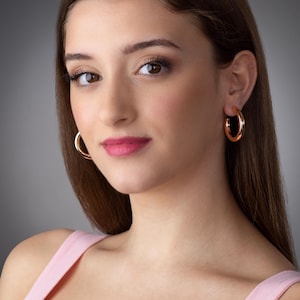 Rose Gold Thick Huggie Hoop Earrings, Rose Gold Chunky Hoops, Round Hoop Earrings, Chunky Hoop Earrings, Rose Gold Thick Boho Style Hoops