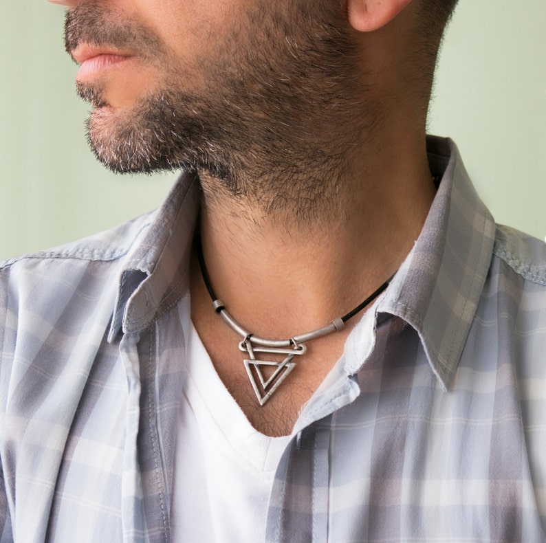 Men Choker Necklace Men Necklace Men Jewelry Men Geometric Necklace Husband Gift Boyfriend Gift Men Leather Necklace Men Gift