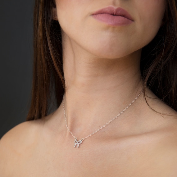 Crystal Pavé Ribbon Necklace - Silver Crystal Ribbon Pave main image 2
