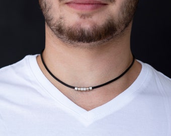 Men's Necklace, Mens Choker Necklace, Mens Leather Necklace, Mens Jewelry, Minimal Style Jewelry, Masculine Necklace, boyfriend jewelry gift