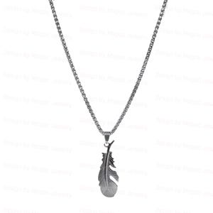 Men&#39;s Feather Necklace, Long Stainless Steel Chain Pendant Necklace, Handmade Boho Tribal Festival Hippie Jewelry for Guys by Magoo