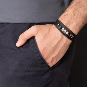 Mens Wrap Personalized Black Vegan Bracelet, Mens Personalized Beaded Bracelet, Mens Custom Jewelry, Modern Style Gift Ideas For Men, Bff Gi