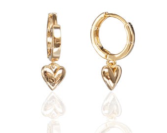 Créoles coeur en or, Créoles coeur uniques, Huggies coeur, Boucles d'oreilles superposables, petites créoles coeur, Boucles d'oreilles hypoallergéniques, Saint-Valentin