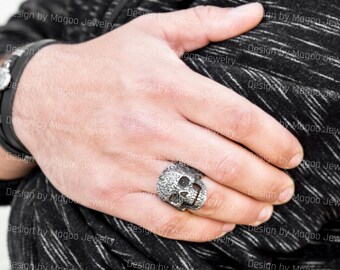 Mens Stainless Steel Skull Ring, Mens Big & Heavy Statement Ring - Men's Skull Ring, Punk Style Ring For Men, SteamPunk Style Ring For Men