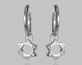 Star of David Huggies Hoop Earrings, Silver Dainty Star of David Earrings, Jewish Hoop Earrings, Modern Unique Jewish Jewelry, Jewish Gifts