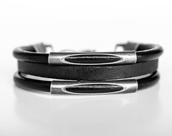 Bracelet bohème homme, bracelet en cuir noir, bracelet en cuir pour homme, bracelet bohème noir, bijoux en cuir pour homme, triple bracelet, petit ami