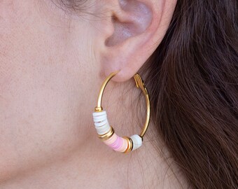 Colourful Hoop Earrings - Silicon Beads Earrings - Beaded Hoopes - Silver Hoops - Tiny Earrings - Beaded Earrings - Silver earrings - Summer