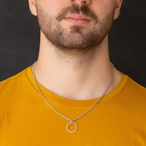 Pendant Necklace for Men, Chain Necklace for Men, Stainless Steel Necklace, Geometric Necklace, Round Pendant Necklace, Minimalist Jewelry