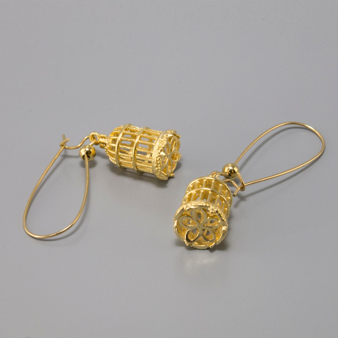 Bird Cage Earrings Gold Earrings Long Earrings Statement Etsy