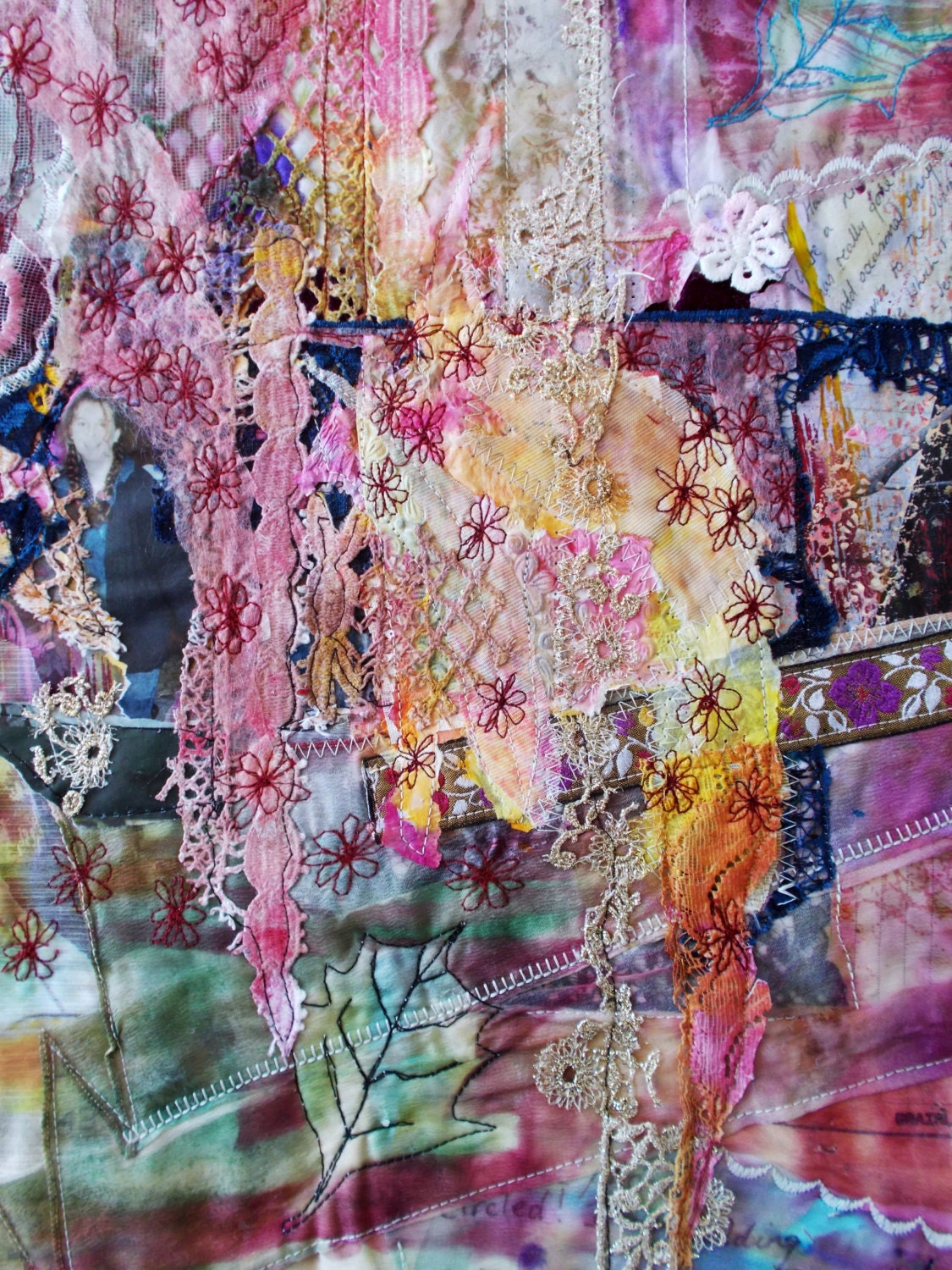 Collage With Thread Mixed Media Collage Handmade Embroidery Themed Fibre Art Abstract ...