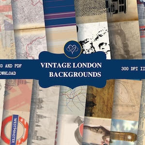 Vintage London Backgrounds, Digital Paper,  11x8.5 Inches,  39 Pages, Instant Download,  Junk Journaling and Scrapbooking Paper, 300 DPI.