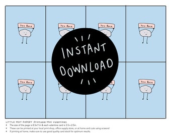 You Rock kids valentine cards // INSTANT DOWNLOAD Valentine's mini Cards for Kids // You Rock