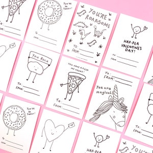 Tarjetas de San Valentín para niños // Color en las mini tarjetas de San Valentín (12 tarjetas por paquete) // Notas de la lonchera // Tarjetas de San Valentín para niños