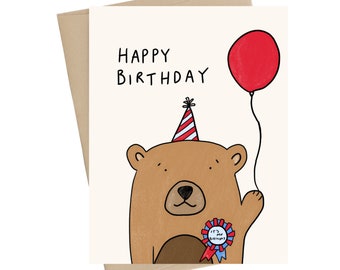 carte d’anniversaire d’ours //Floral Joyeux anniversaire // belle carte d’anniversaire