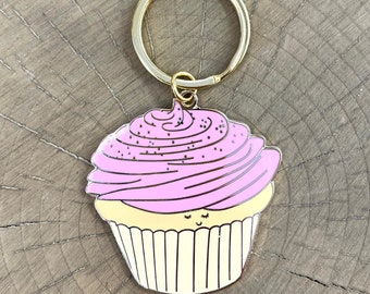 Pink Cupcake Keychain // Enamel Keychain