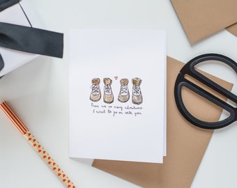 Adventure Greeting Card // Valentines Card // Hiking boots card // Valentines Card // gay valentines card