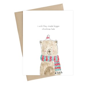 Kerst Bear//Bear met een kleine hoed//Funny Christmas Card
