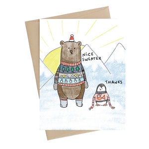 Carte de Noël amusante // Carte ours et pingouin // Carte mignonne