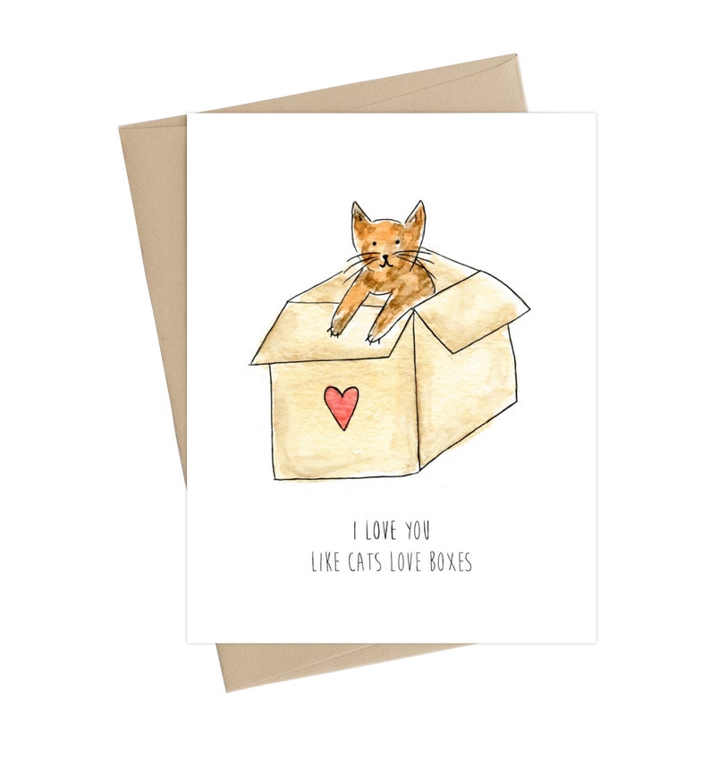 Funny Valentines Card // I love you like cats love boxes // Valentines day card // Funny Valentines card image 1