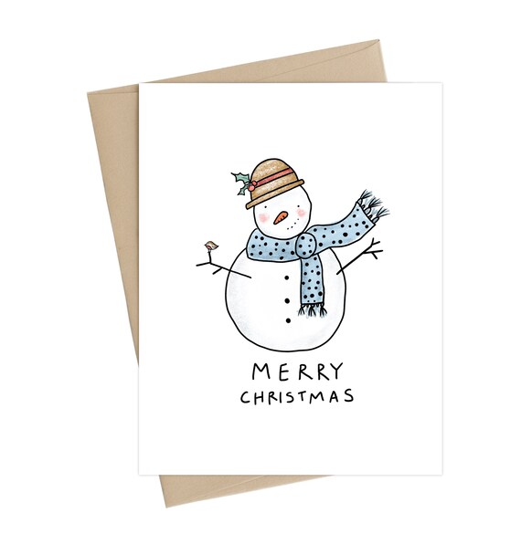 Snowman Christmas Card Christmas Card Holiday Card Etsy