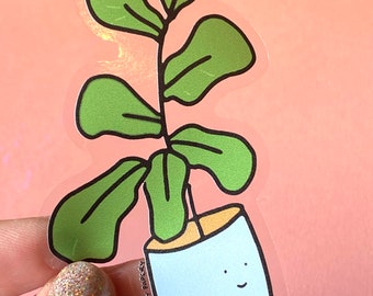 Clear Fiddle leaf fig vinyl sticker // cute sticker // cupcake sticker