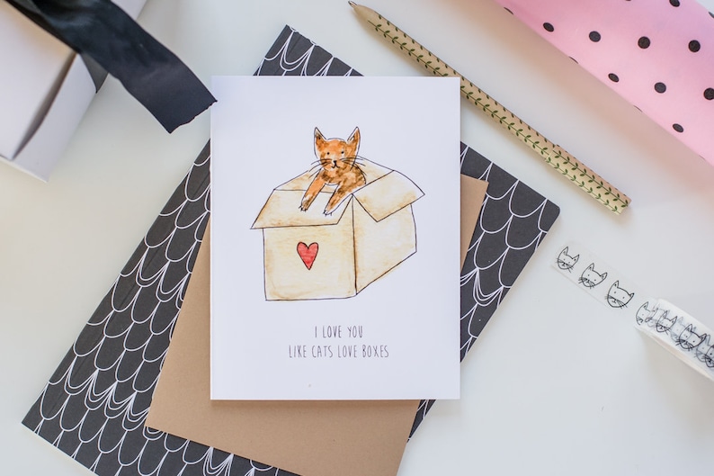 Funny Valentines Card // I love you like cats love boxes // Valentines day card // Funny Valentines card image 2