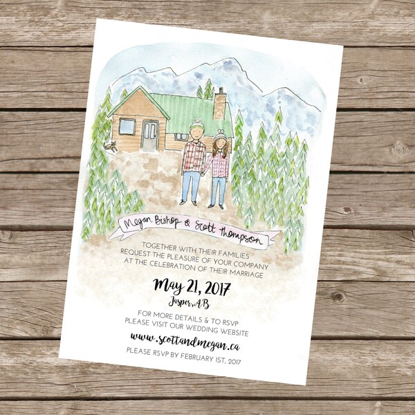 Custom Wedding Invitation Service // Watercolour wedding invitation // Portrait Wedding Invitation