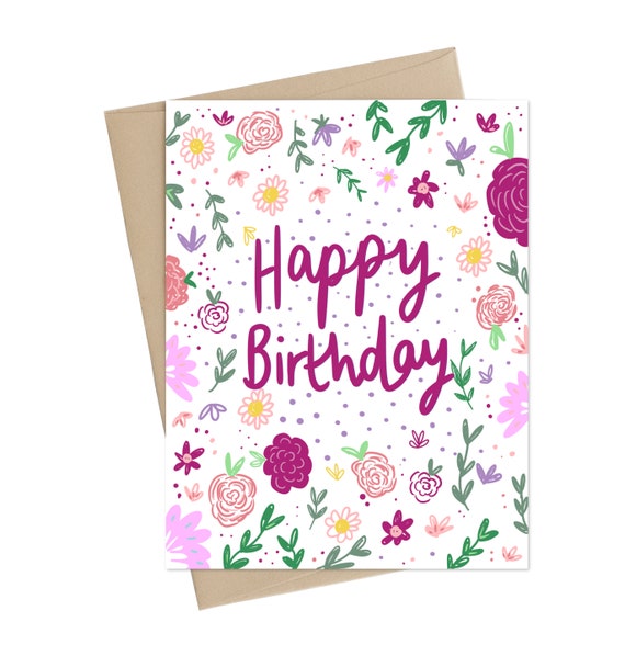 誕生日カード // 花柄のハッピーバースデー // 美しい誕生日カード