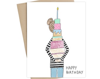 Birthday Girl Card // Girl with presents // Birthday Card // Stylish Card