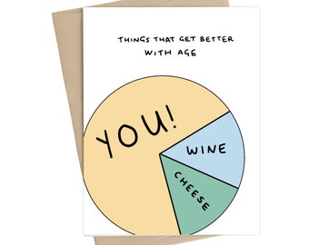 Drôle de carte d’anniversaire //Les choses mieux avec l’âge // Carte d’anniversaire de diagramme à secteurs