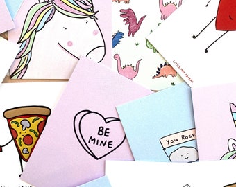 Valentine mini cards (25 cards per pack)  // lunchbox notes // Kids valentine cards