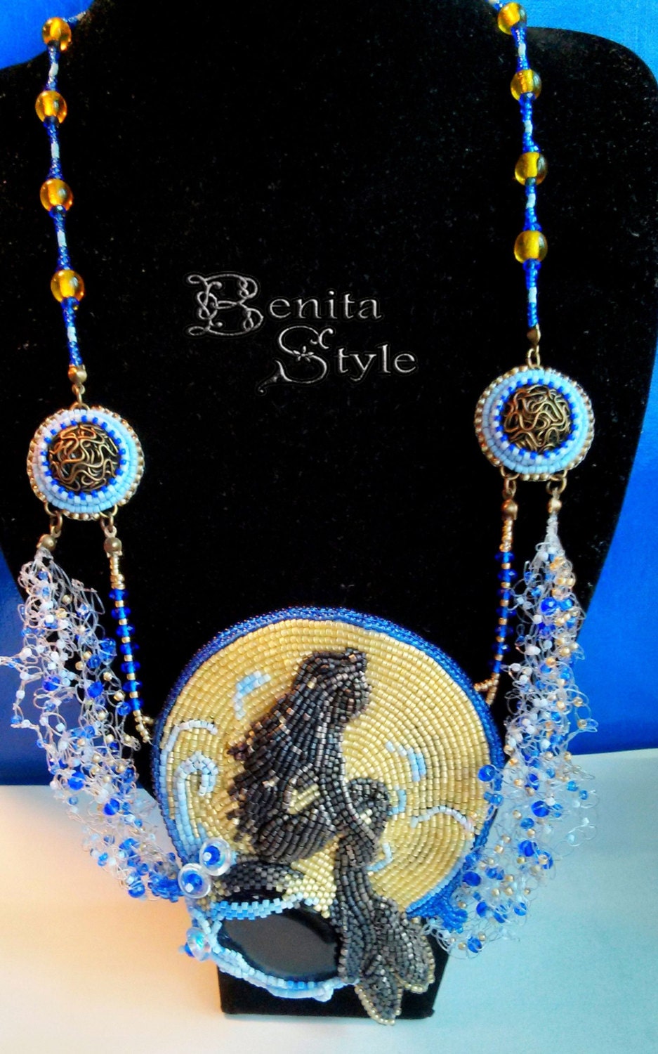 Bead Embroidery Necklace Pendant Beadwork with Black Onyx and Etsy