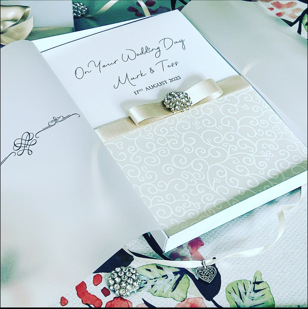 Personalised Wedding Day Card in Ivory Cream, Handmade Luxury Keepsake ...