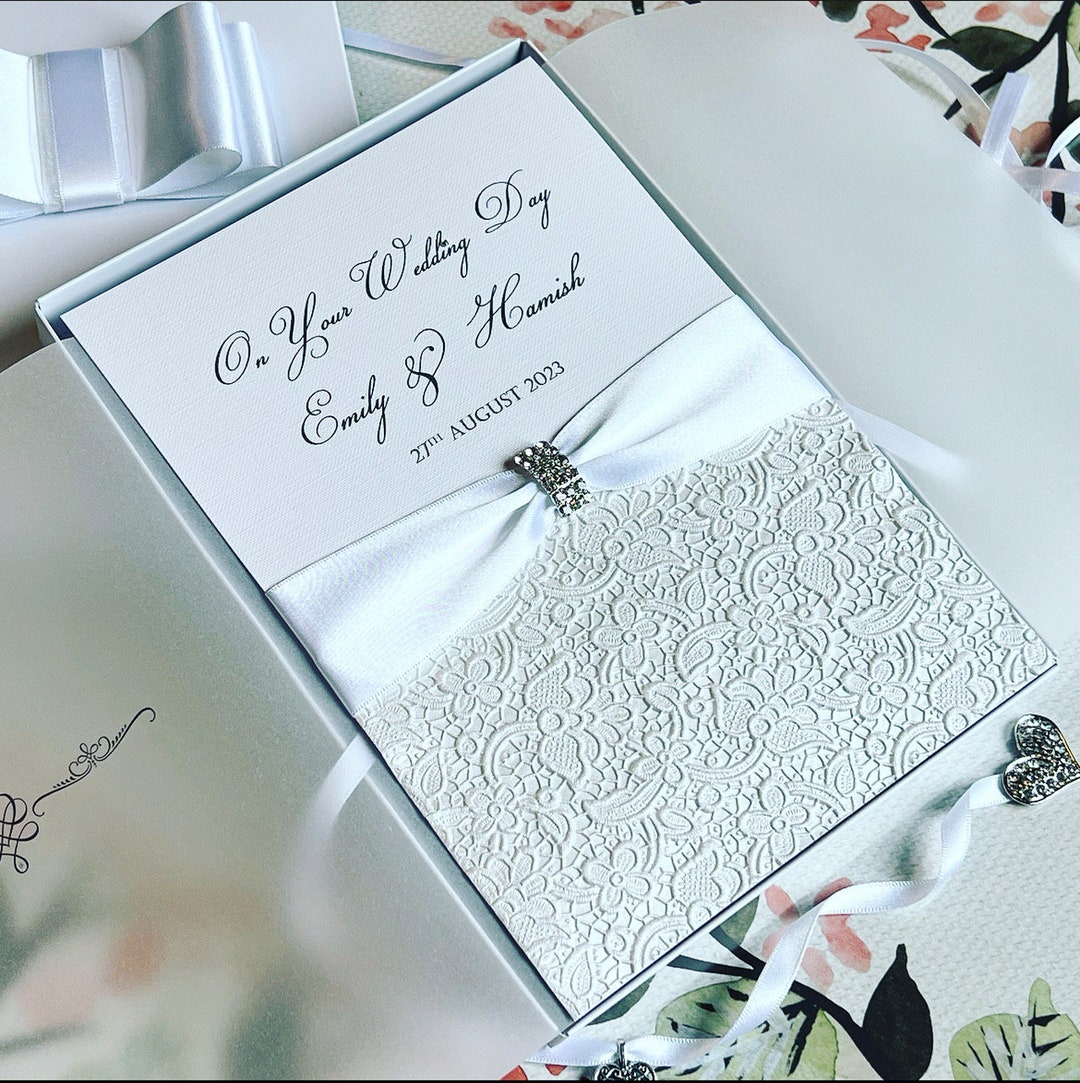 Luxury Personalised Wedding Card With Crystal Brooch - Etsy UK