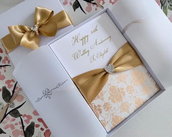 50th Golden Anniversary Luxury Card with Keepsake Gift Box Personalised with Custom Message