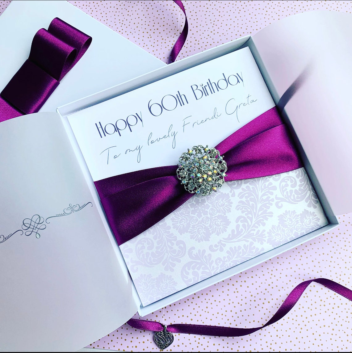 Luxury 60th Birthday Cards For Her 60th Birthday Card with Ribbon and Brooch Luxury Boxed | Etsy