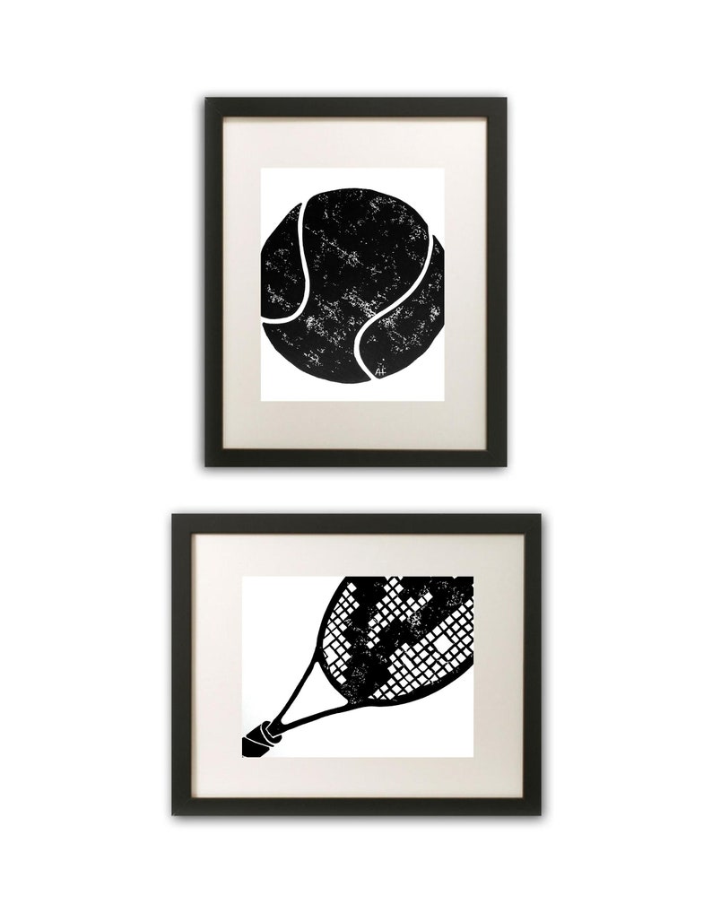 Tennis Racket Art Print hand-carved & printed 11 x 14 inches black or custom color image 5