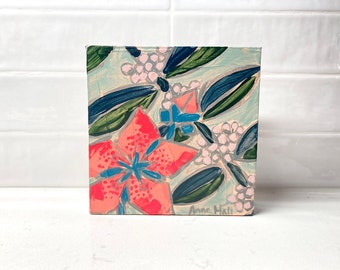 Floral Plants Original Acrylic Painting 6 x 6 x 1.5 inches