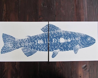 RAINBOW TROUT Hand-Printed (two 11 x 14 inch prints)