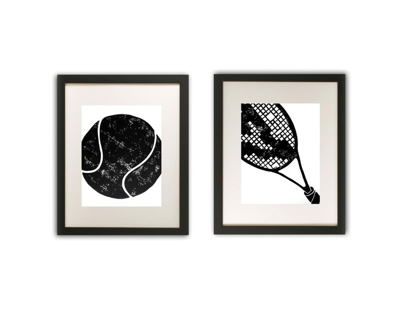 Tennis Racket Art Print hand-carved & printed 11 x 14 inches black or custom color image 4