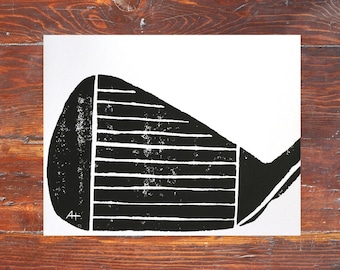 Golf Club Art Print - hand-carved & printed Iron Face (11 x 14 inches) black or custom color