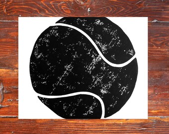 Tennis Ball Art Print - hand-carved & printed  (11 x 14 inches) black or custom color