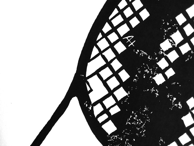 Tennis Racket Art Print hand-carved & printed 11 x 14 inches black or custom color image 2